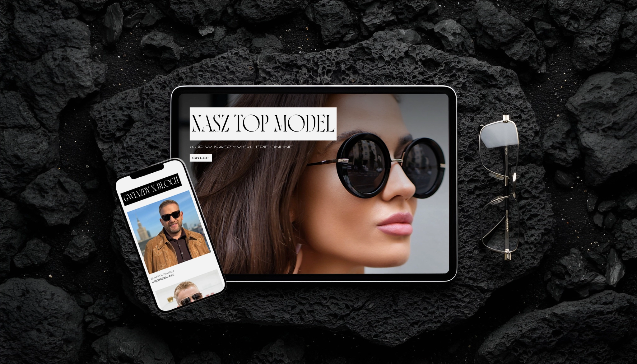 Wizualizacja sekcji top model i gwiazdy na stronie internetowej