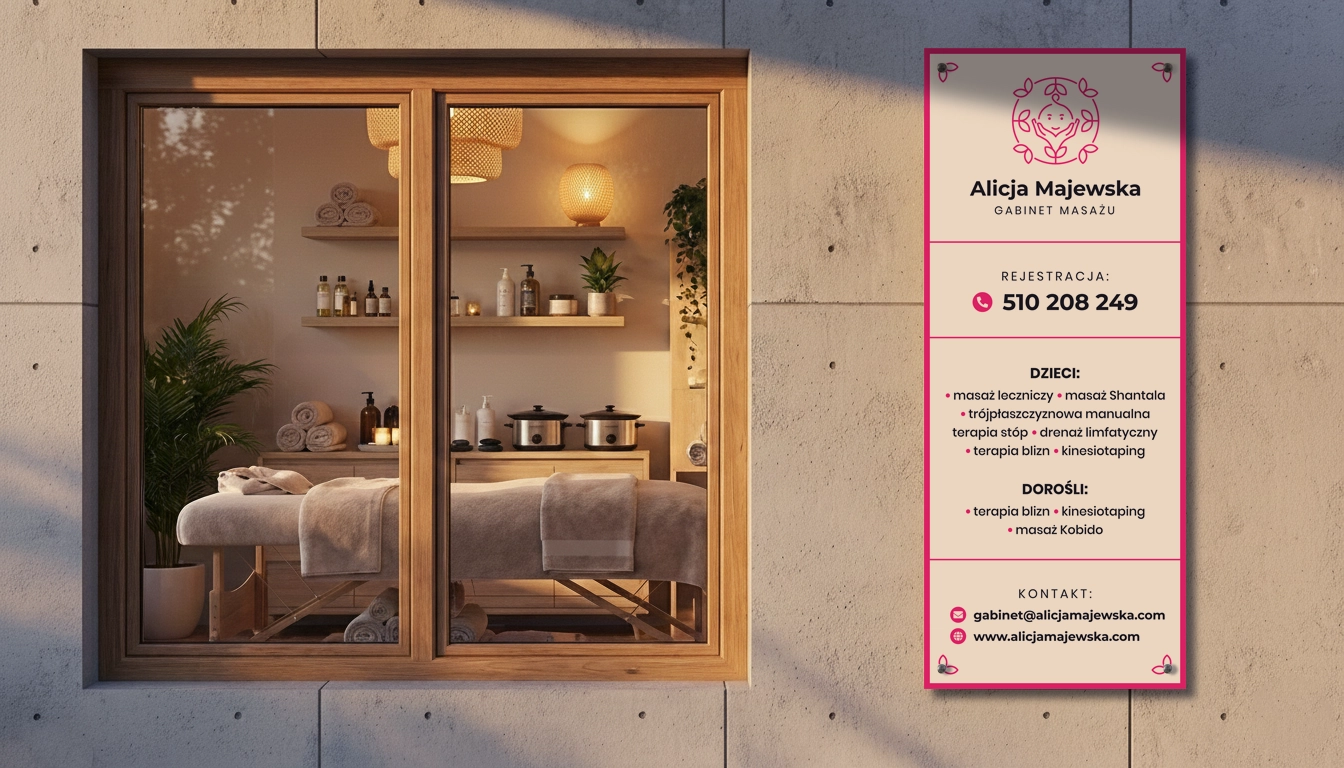 Reklama na elewacji gabinetu masażu